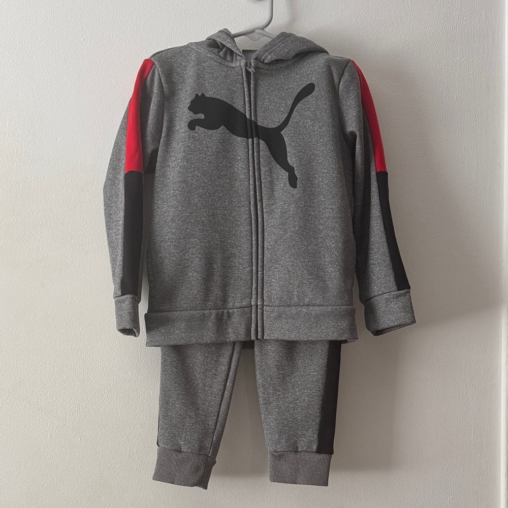 Puma Gray Hoodie Set with Red Stripes